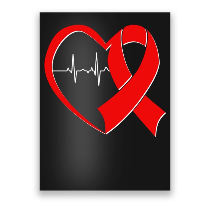 Heart Disease Health Awareness Heartbeat Red Ribbon Poster