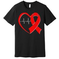 Heart Disease Health Awareness Heartbeat Red Ribbon Premium T-Shirt