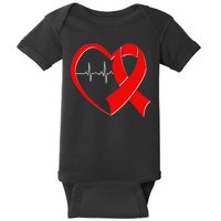 Heart Disease Health Awareness Heartbeat Red Ribbon Baby Bodysuit