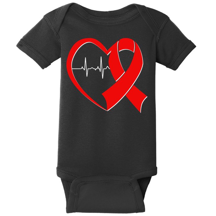 Heart Disease Health Awareness Heartbeat Red Ribbon Baby Bodysuit