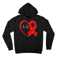 Heart Disease Health Awareness Heartbeat Red Ribbon Tall Hoodie