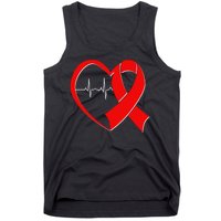 Heart Disease Health Awareness Heartbeat Red Ribbon Tank Top