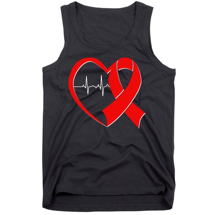 Heart Disease Health Awareness Heartbeat Red Ribbon Tank Top