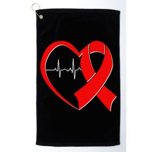 Heart Disease Health Awareness Heartbeat Red Ribbon Platinum Collection Golf Towel