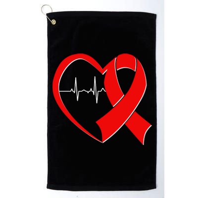 Heart Disease Health Awareness Heartbeat Red Ribbon Platinum Collection Golf Towel