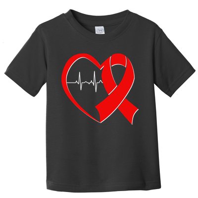 Heart Disease Health Awareness Heartbeat Red Ribbon Toddler T-Shirt