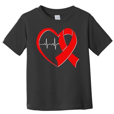 Heart Disease Health Awareness Heartbeat Red Ribbon Toddler T-Shirt