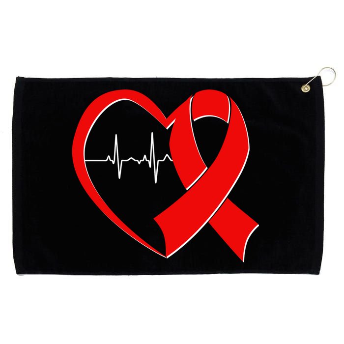 Heart Disease Health Awareness Heartbeat Red Ribbon Grommeted Golf Towel