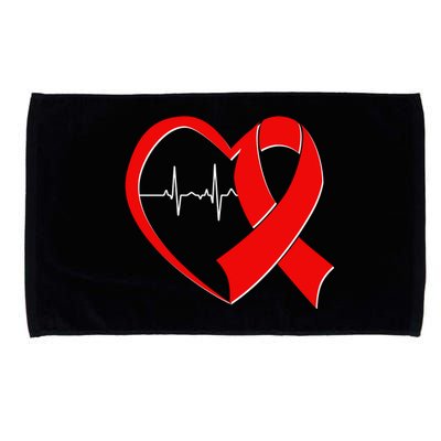 Heart Disease Health Awareness Heartbeat Red Ribbon Microfiber Hand Towel