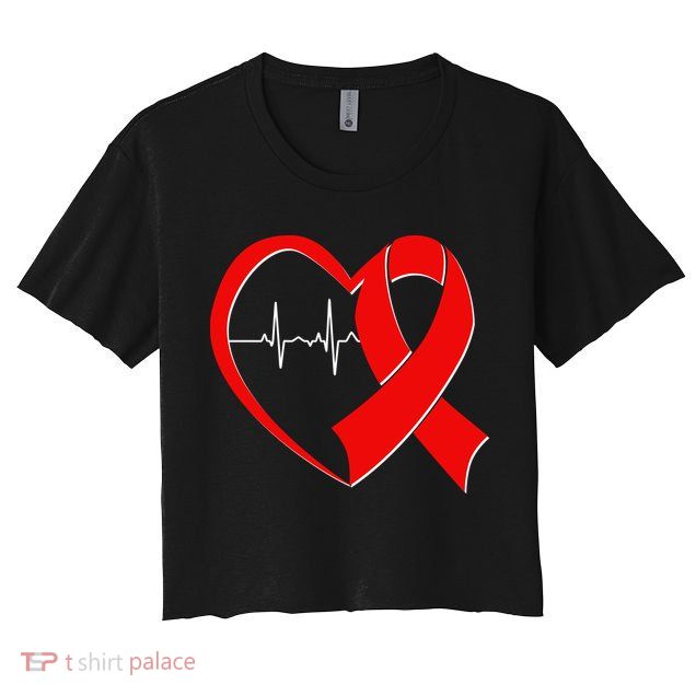 Heart Disease Health Awareness Heartbeat Red Ribbon Crop Top