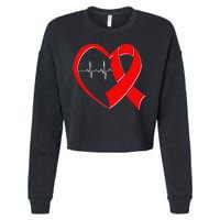 Heart Disease Health Awareness Heartbeat Red Ribbon Cropped Pullover Crew