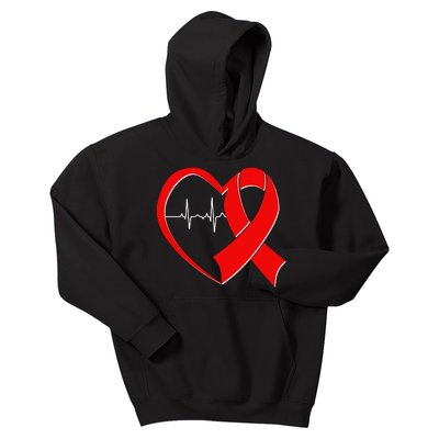 Heart Disease Health Awareness Heartbeat Red Ribbon Kids Hoodie