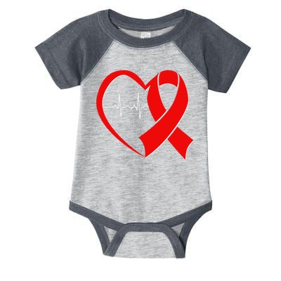 Heart Disease Health Awareness Heartbeat Red Ribbon Infant Baby Jersey Bodysuit