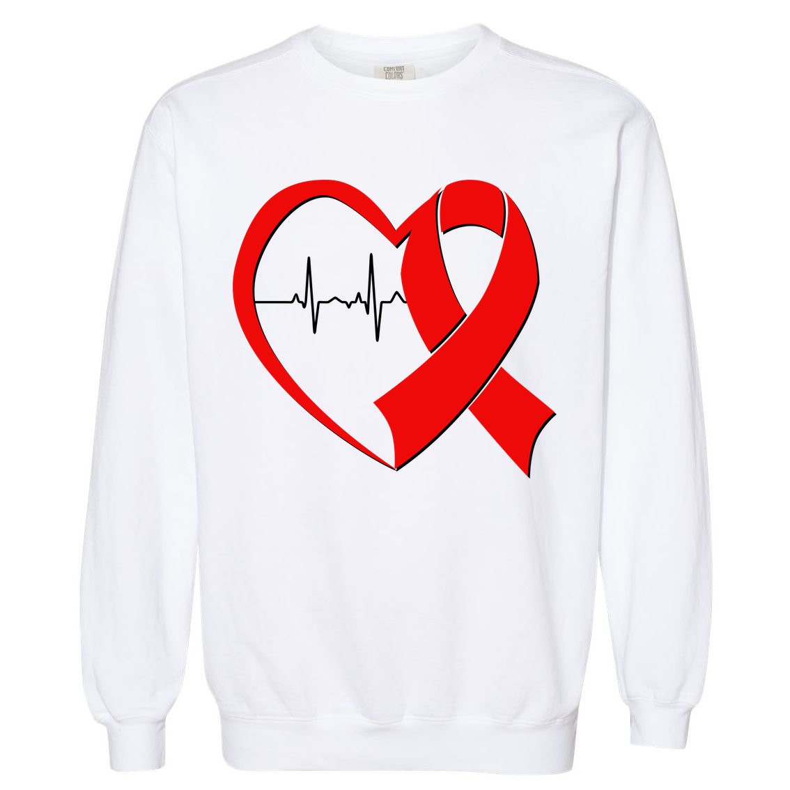 Heart Disease Health Awareness Heartbeat Red Ribbon Garment-Dyed Sweatshirt