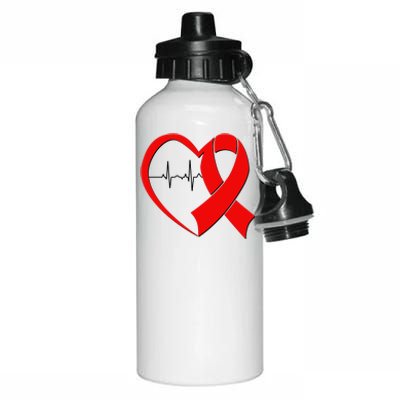 Heart Disease Health Awareness Heartbeat Red Ribbon Aluminum Water Bottle