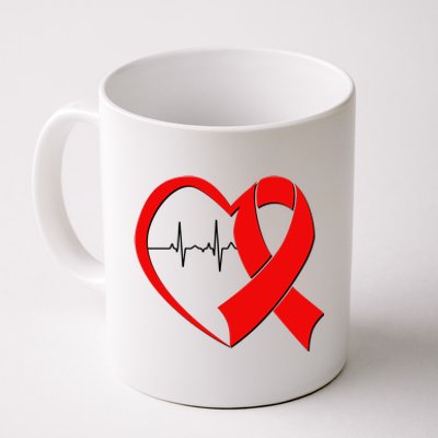 Heart Disease Health Awareness Heartbeat Red Ribbon Coffee Mug