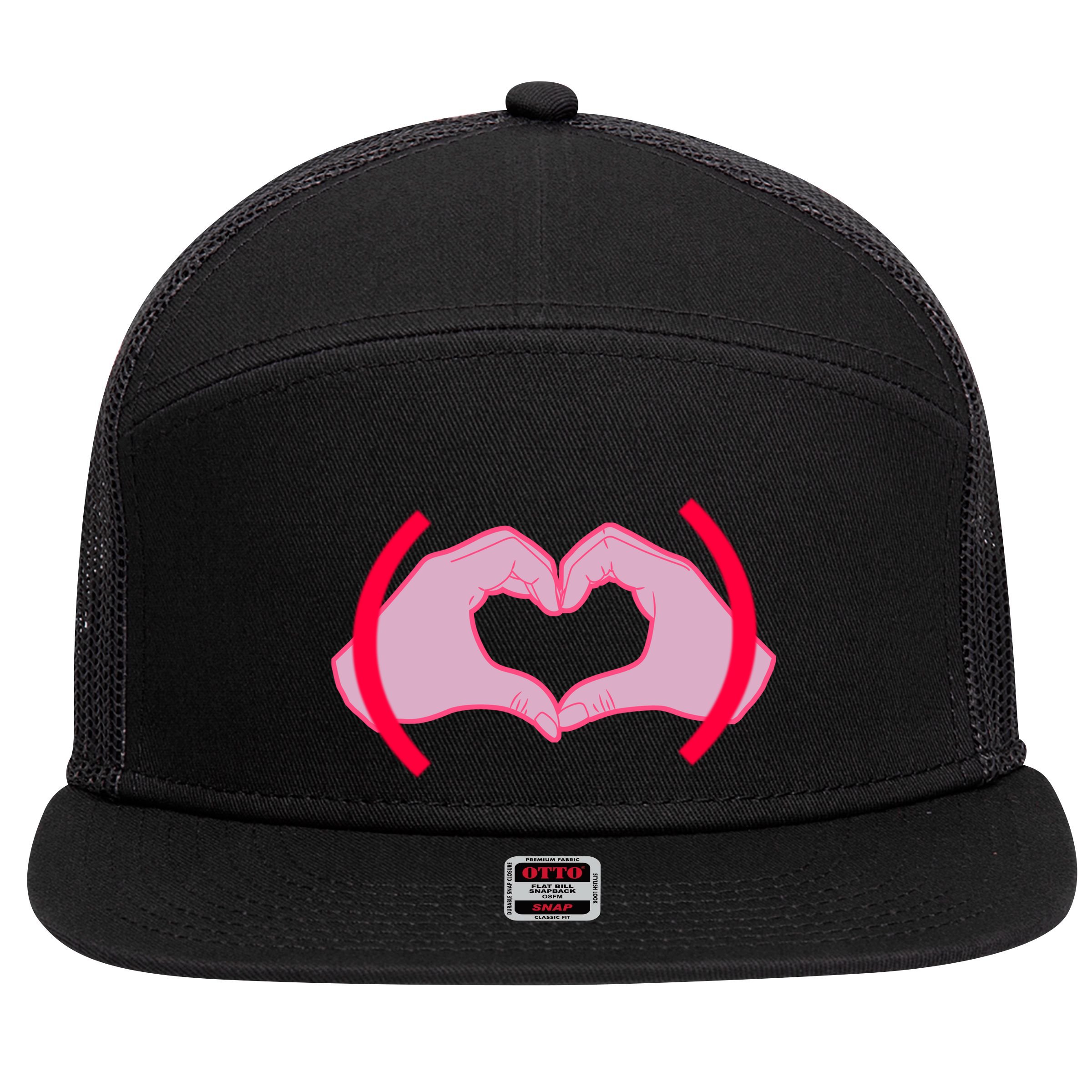 Heart Hands Sign Love Tribute 7 Panel Mesh Trucker Snapback Hat