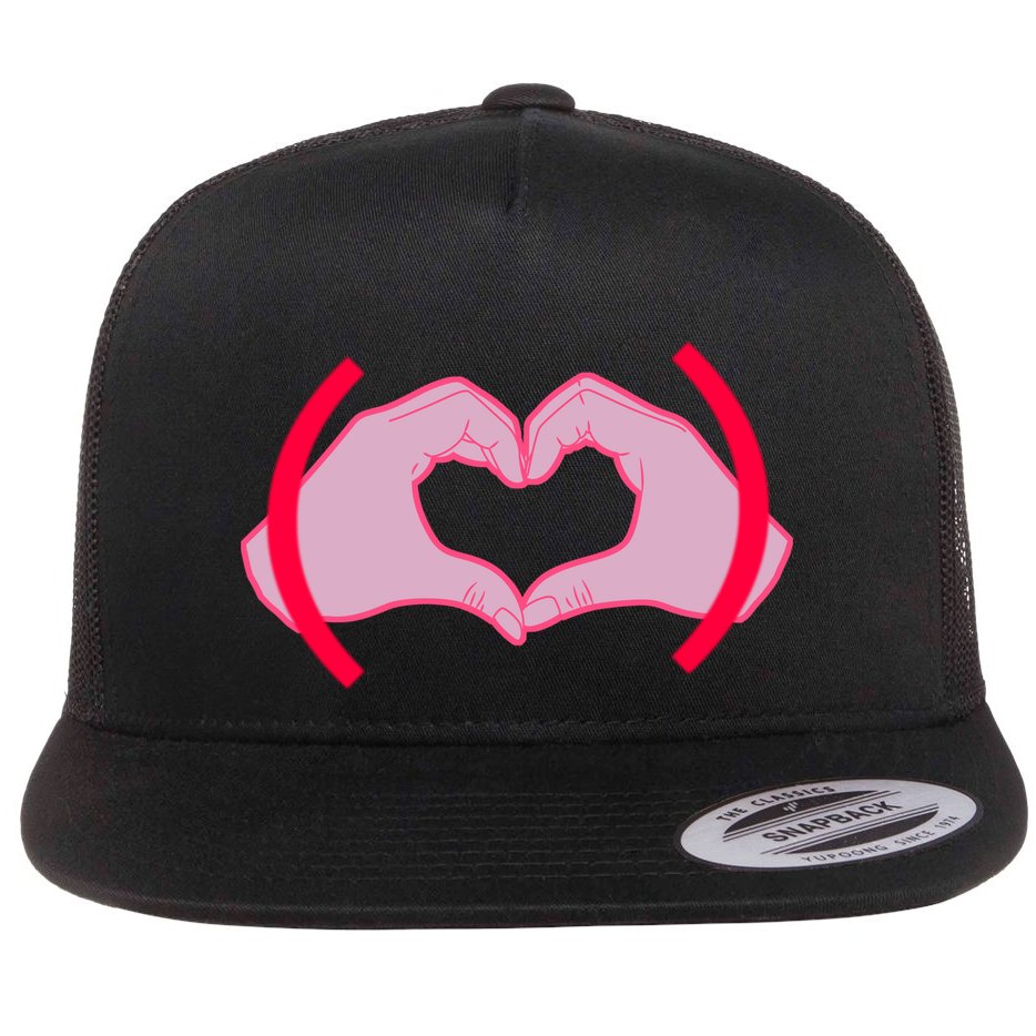 Heart Hands Sign Love Tribute Flat Bill Trucker Hat