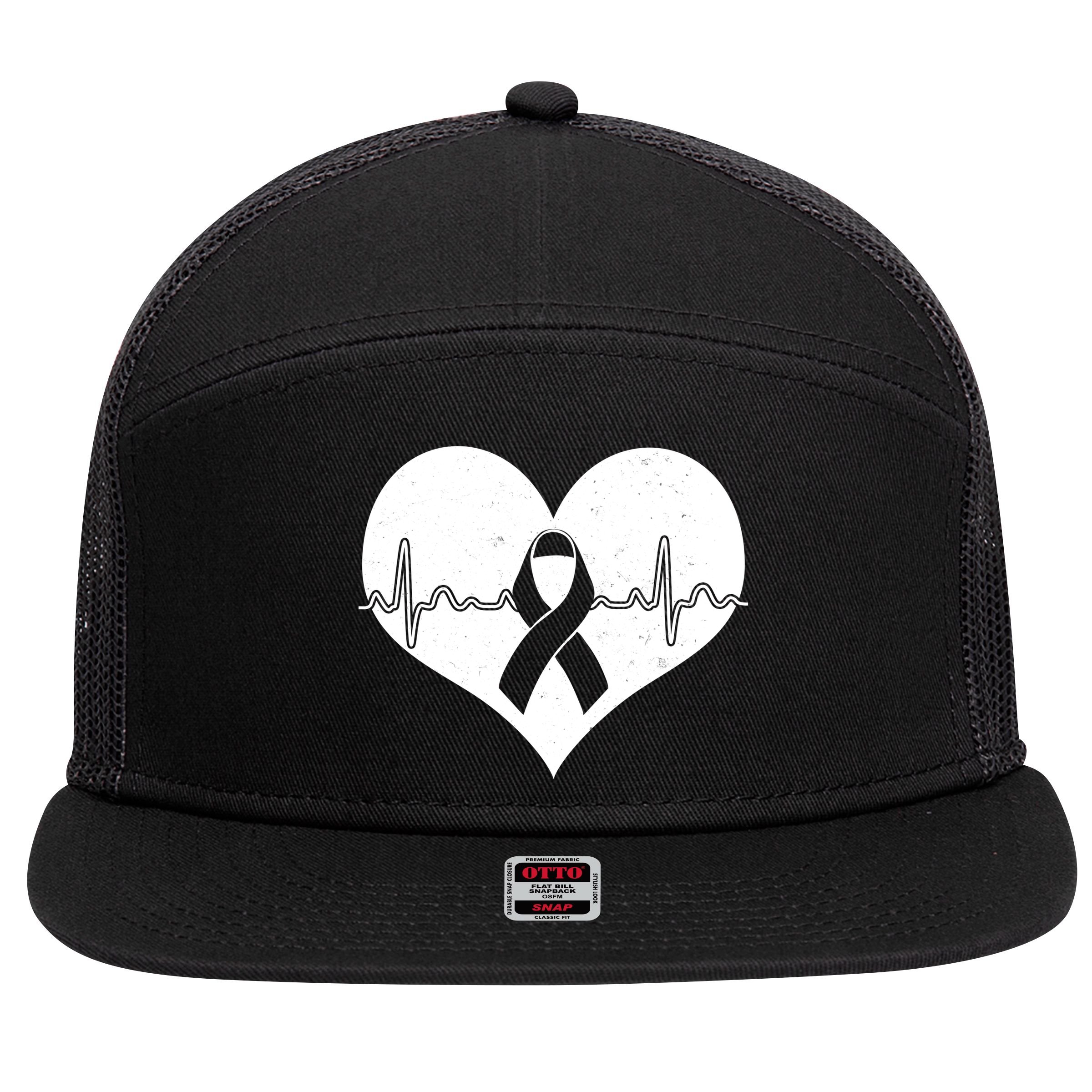 Heart Health Awareness Heartbeat 7 Panel Mesh Trucker Snapback Hat