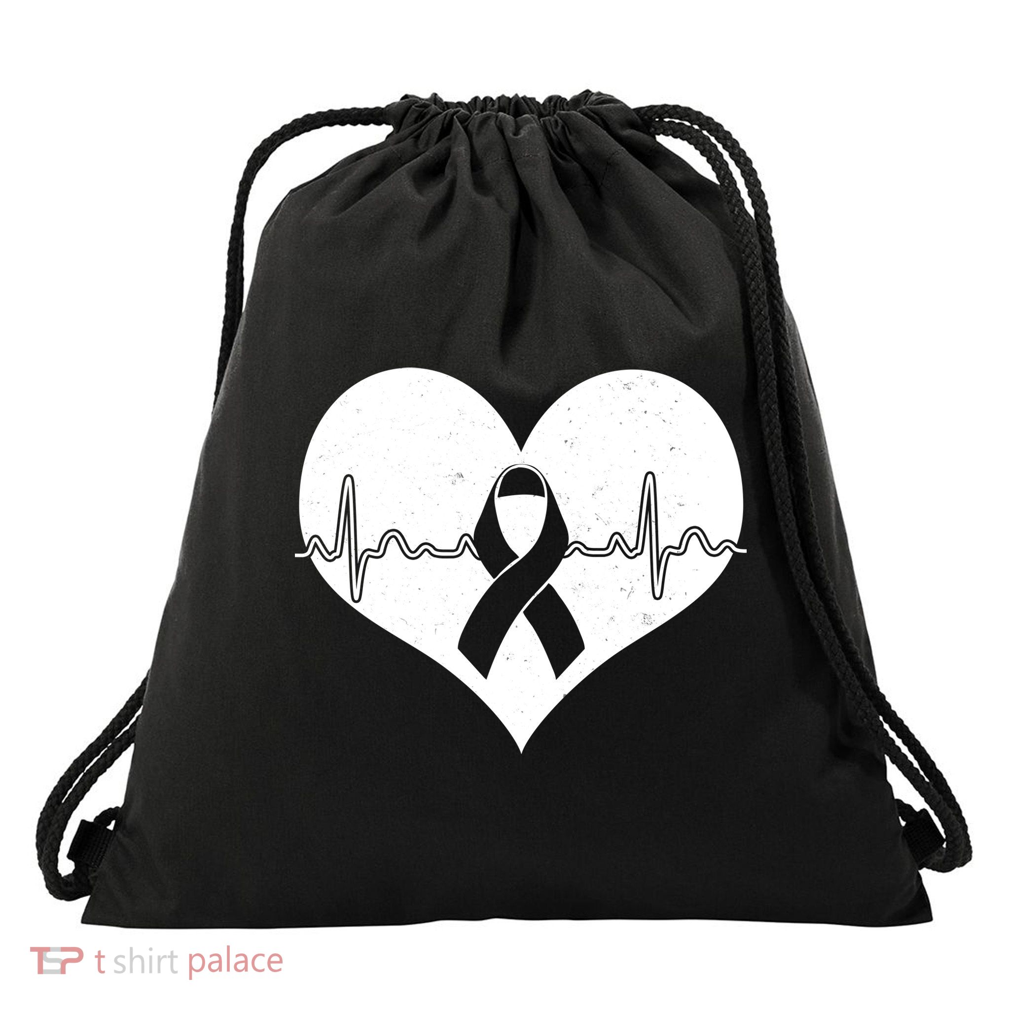 Heart Health Awareness Heartbeat Drawstring Bag