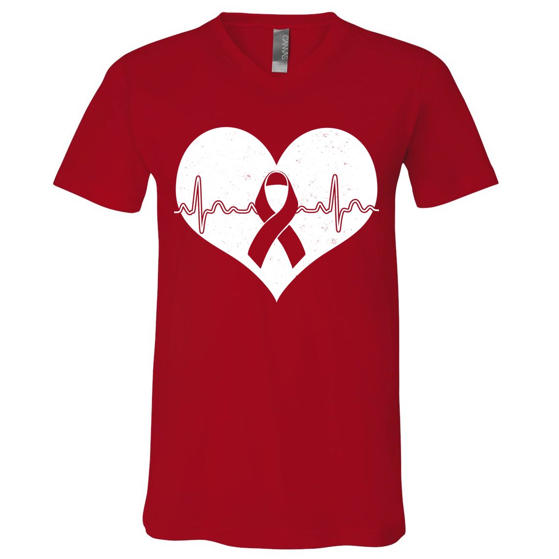 Heart Health Awareness Heartbeat V-Neck T-Shirt