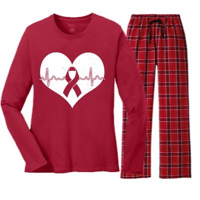 Heart Health Awareness Heartbeat Women's Long Sleeve Flannel Pajama Set 