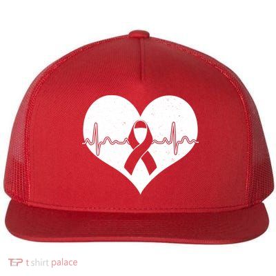 Heart Health Awareness Heartbeat Flat Bill Trucker Hat
