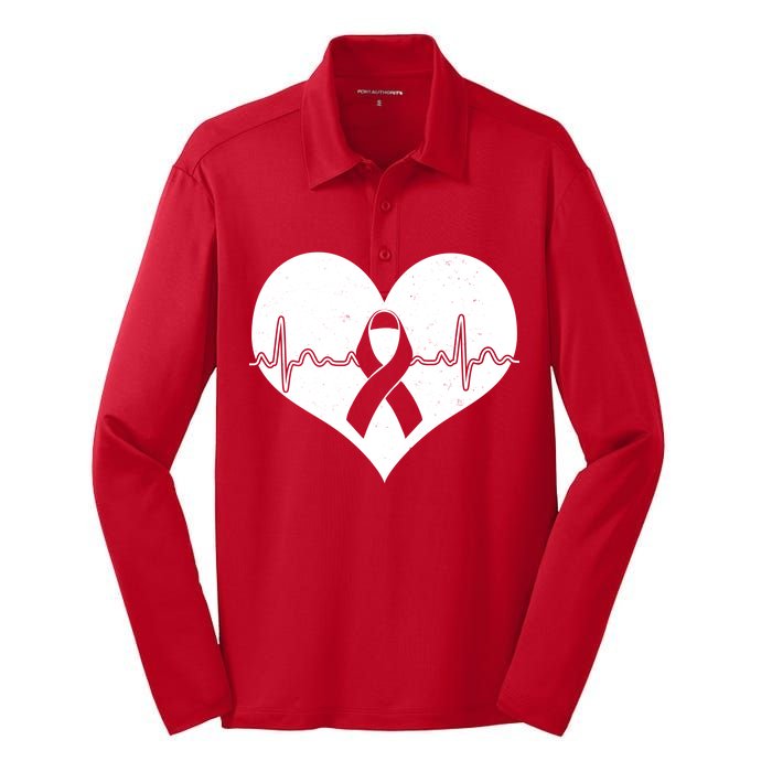 Heart Health Awareness Heartbeat Silk Touch Performance Long Sleeve Polo