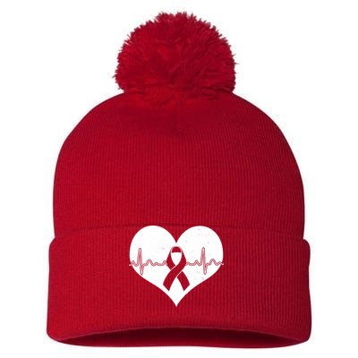 Heart Health Awareness Heartbeat Pom Pom 12in Knit Beanie