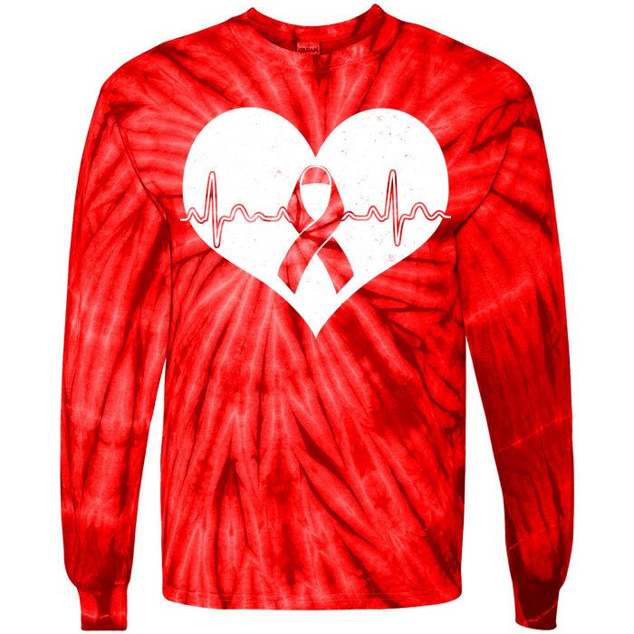 Heart Health Awareness Heartbeat Tie-Dye Long Sleeve Shirt