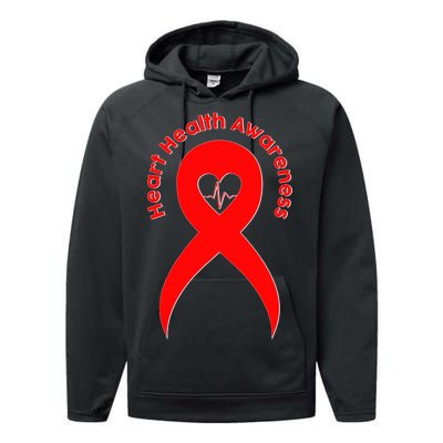 Heart Health Awareness Red Ribbon Performance Fleece Hoodie