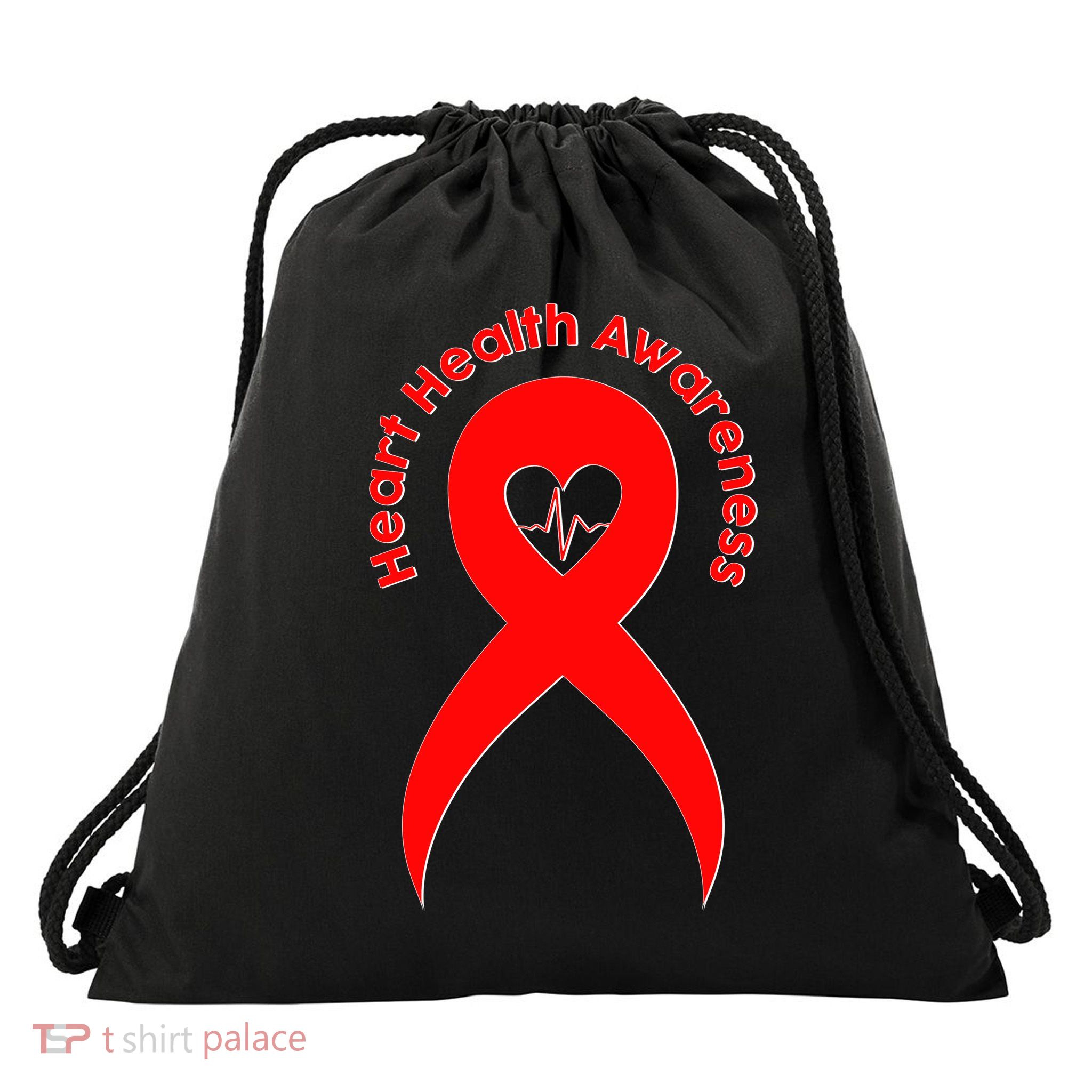 Heart Health Awareness Red Ribbon Drawstring Bag