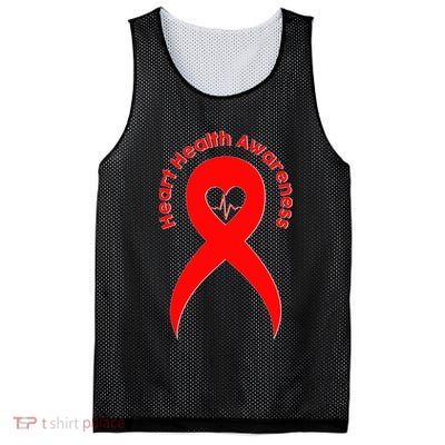 Heart Health Awareness Red Ribbon Mesh Reversible Basketball Jersey Tank