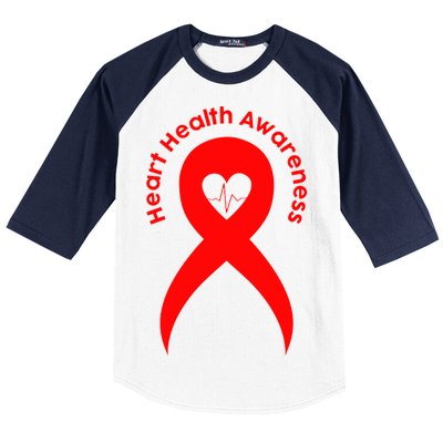 Heart Health Awareness Red Ribbon Baseball Sleeve Shirt