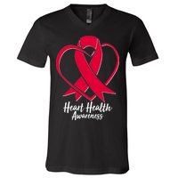 Heart Health Awareness Ribbon V-Neck T-Shirt