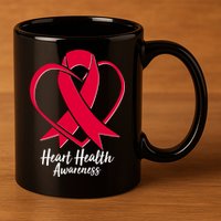 Heart Health Awareness Ribbon 11oz C Handle Ceramic Mug