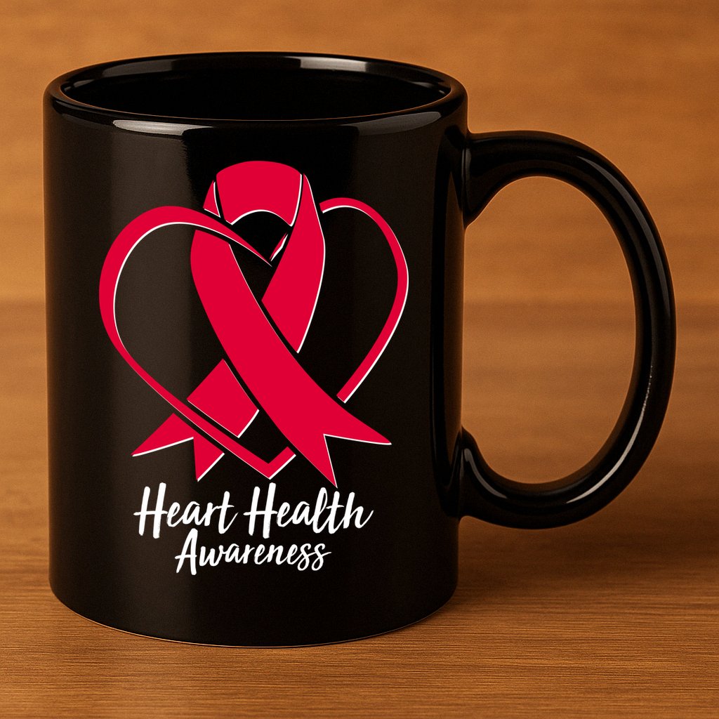 Heart Health Awareness Ribbon 11oz C Handle Ceramic Mug