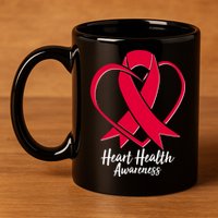 Heart Health Awareness Ribbon 11oz C Handle Ceramic Mug