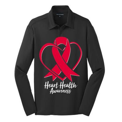 Heart Health Awareness Ribbon Silk Touch Performance Long Sleeve Polo