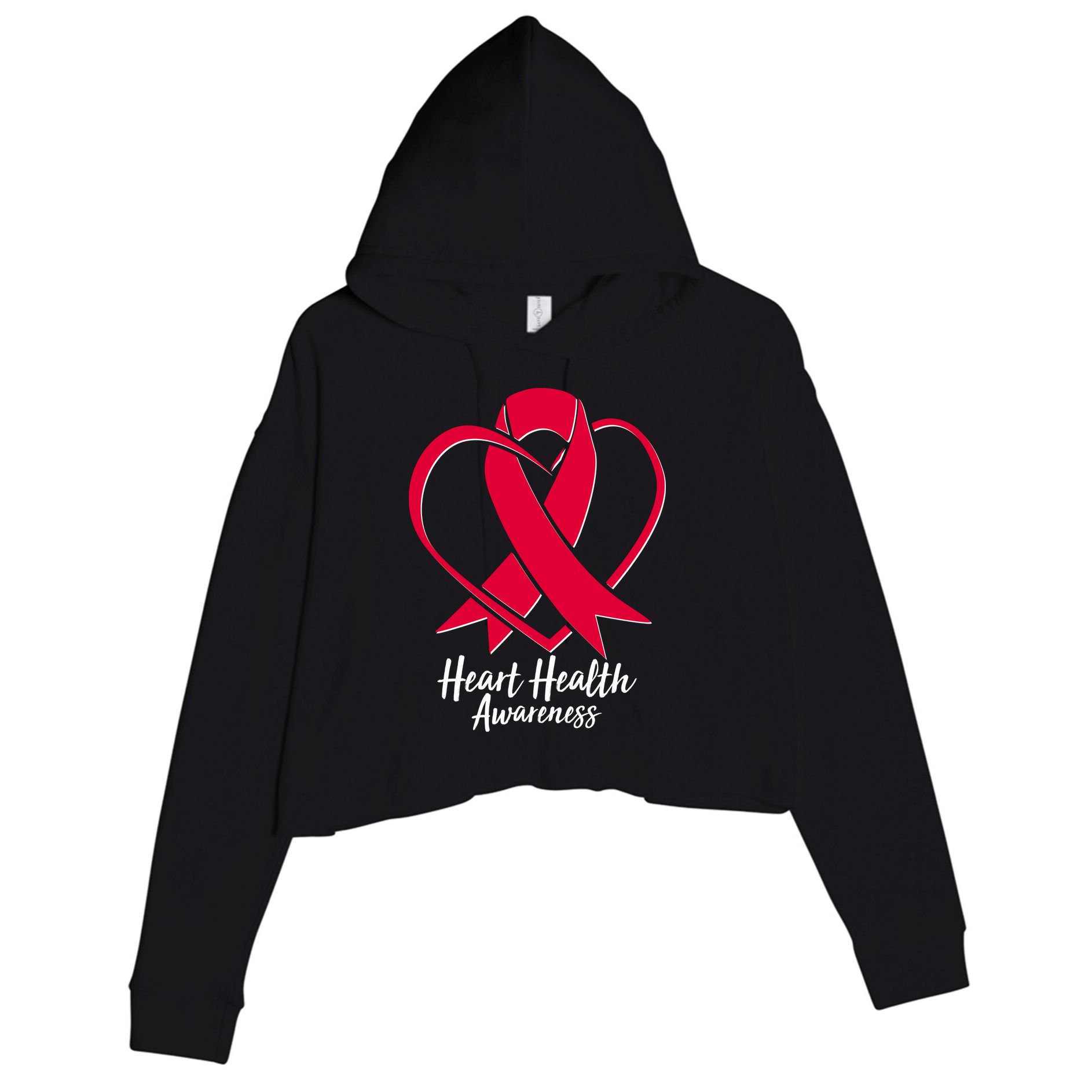 Heart Health Awareness Ribbon Crop Fleece Hoodie