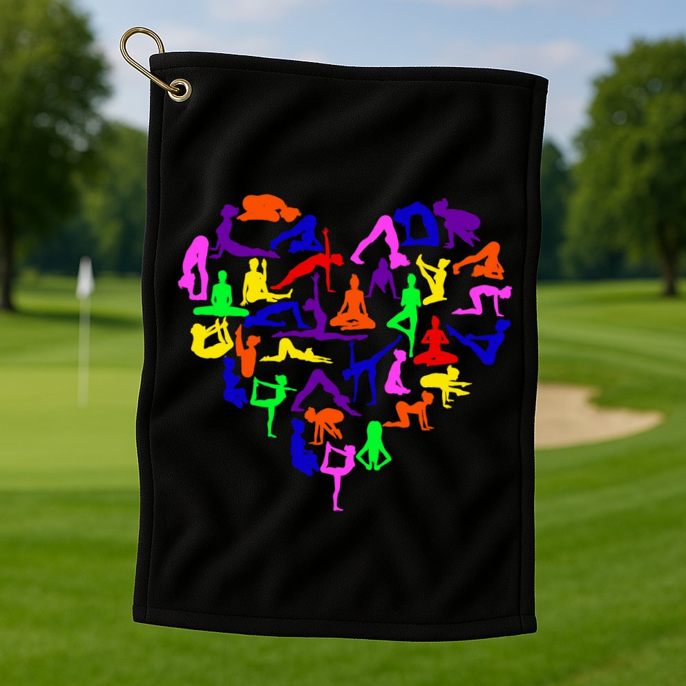 Heart Made Up Of YOGA Positions Golf Towel