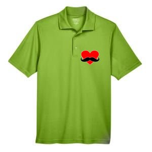 Heart Mustache Funny Valentine's Day Logo Men's Origin Performance Pique Polo