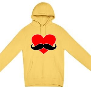 Heart Mustache Funny Valentine's Day Logo Premium Pullover Hoodie