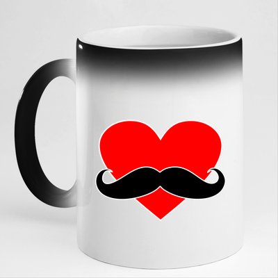 Heart Mustache Funny Valentine's Day Logo 11oz Black Color Changing Mug