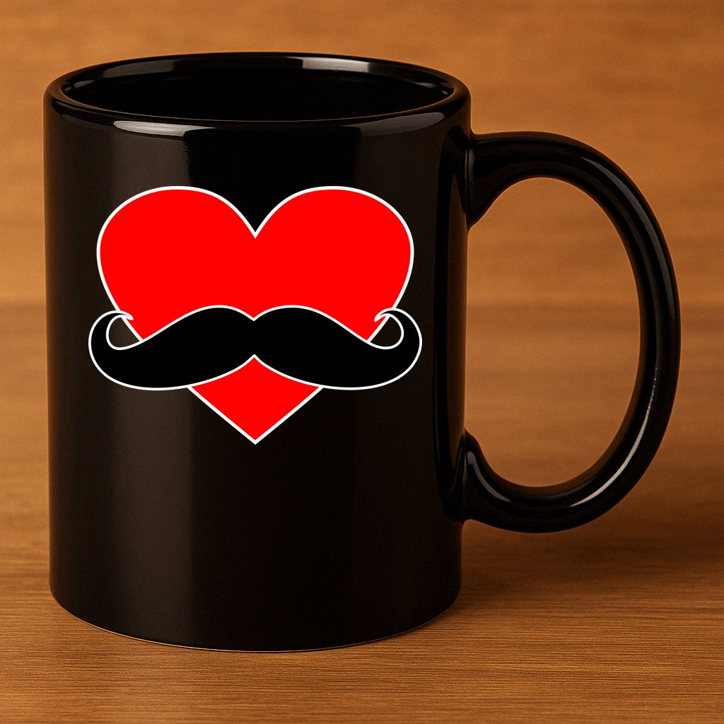 Heart Mustache Funny Valentine's Day Logo 11oz C Handle Ceramic Mug