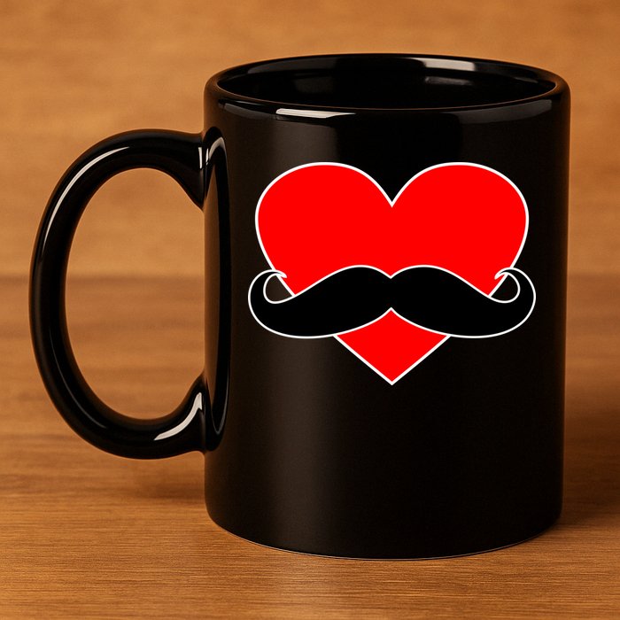 Heart Mustache Funny Valentine's Day Logo 11oz C Handle Ceramic Mug