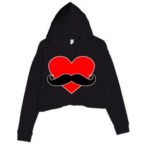 Heart Mustache Funny Valentine's Day Logo Crop Fleece Hoodie