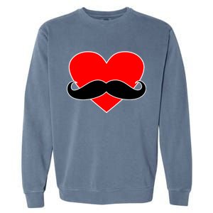 Heart Mustache Funny Valentine's Day Logo Garment-Dyed Sweatshirt