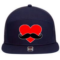 Heart Mustache Funny Valentine's Day Logo 7 Panel Mesh Trucker Snapback Hat