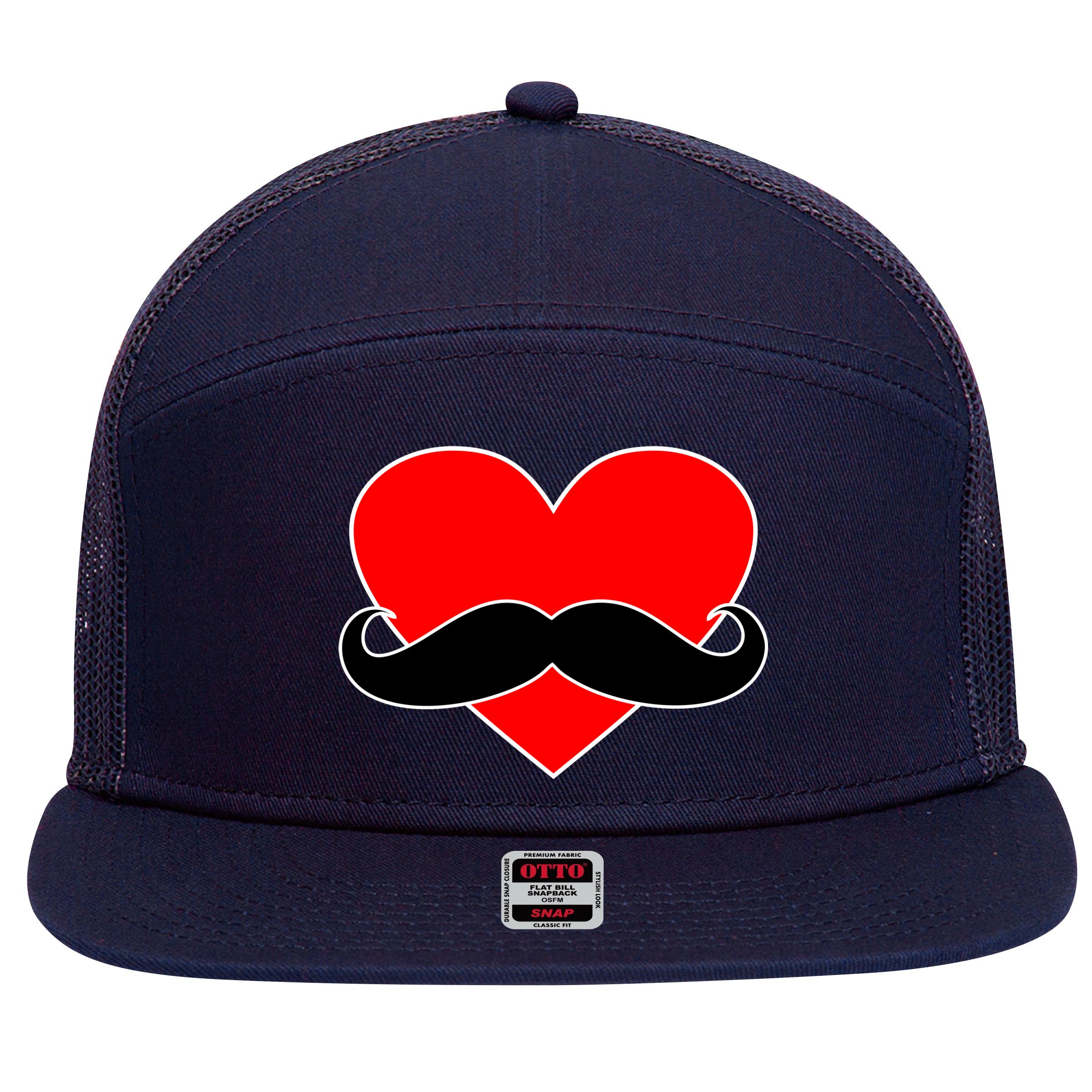 Heart Mustache Funny Valentine's Day Logo 7 Panel Mesh Trucker Snapback Hat